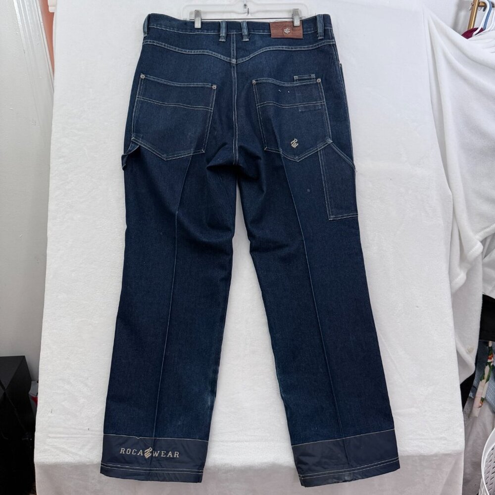 Rocawear Jeans Mens 40x34 Blue Wide Leg Baggy Hip Hop Streetwear Y2K Pipes